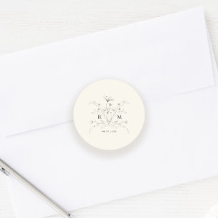 Elegant Sketched Blommigt Rustic Bröllop Runt Klistermärke