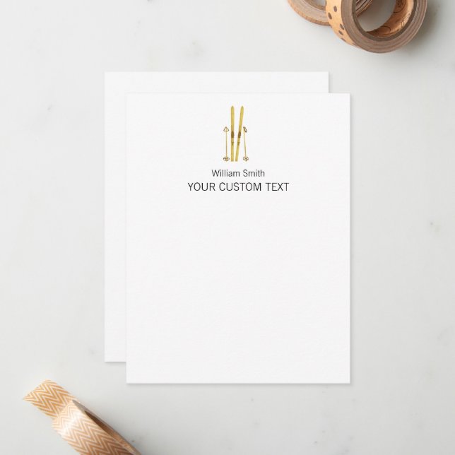 Elegant Ski Skier Personal Stationery Anteckningskort (Fram/Back In Situ)