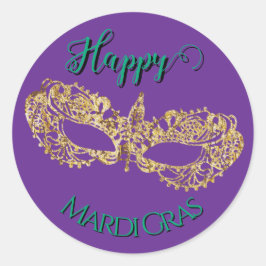 Elegant skimrande gyllene Mardi Gras-mask Runt Klistermärke
