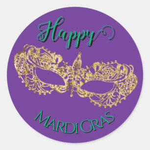 Elegant skimrande gyllene Mardi Gras-mask  Runt Klistermärke