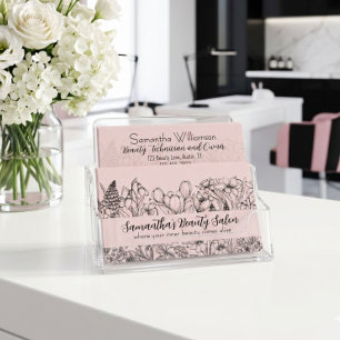 Elegant skiss av vildblomma i rosablush och svart visitkort