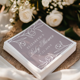 Elegant skissad blomstermotiv i dammig lila till b pappersservett
