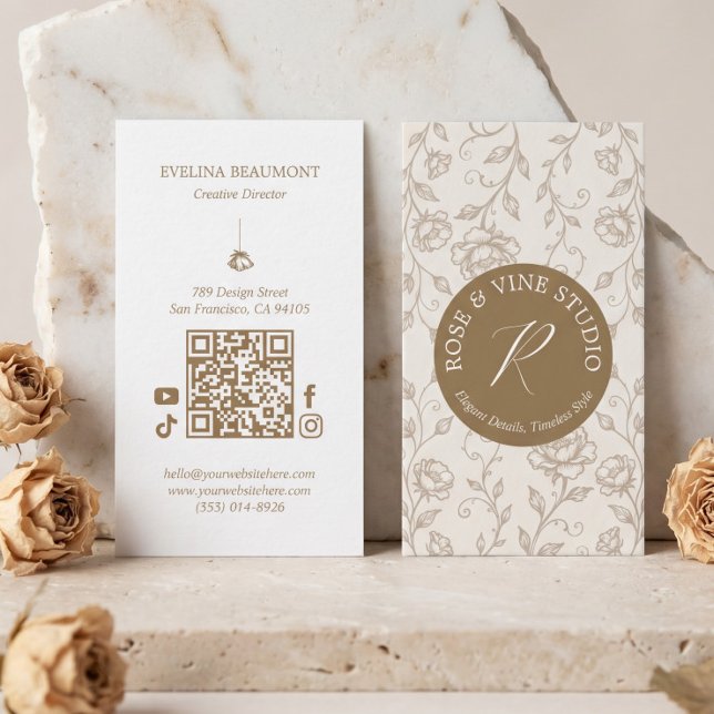 Elegant skissstil vildblomma blomster monogram visitkort (Elegant Sketch Style Wildflower Floral Monogram Business Card)