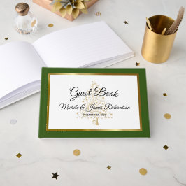 Elegant skoggrön guld vinter bröllop julfirande gästböcker