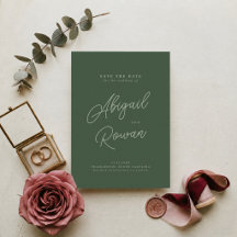 Elegant skoggrön Save the Date-inbjudan