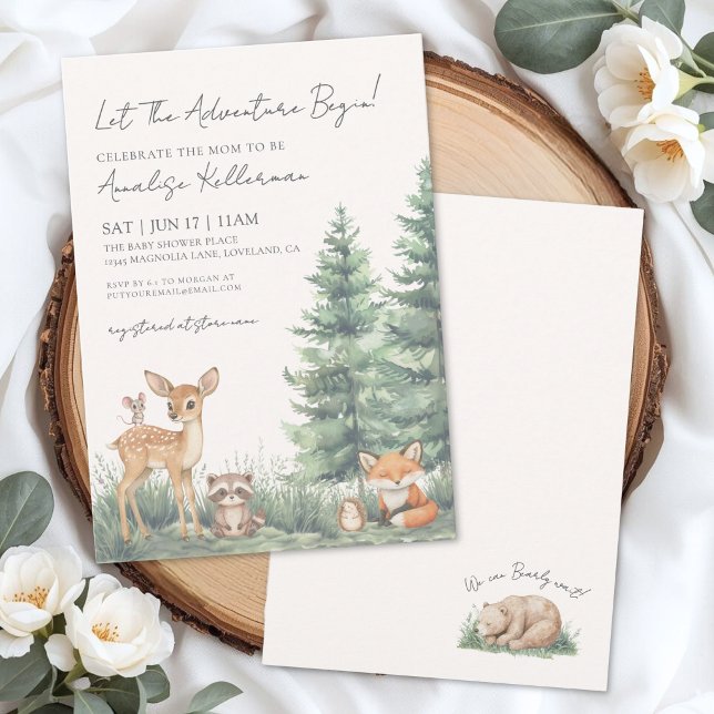 Elegant Skogs Djur Äventyr Baby Shower Inbjudningar (Woodland Forest Animal Adventure Baby Shower Invitation)