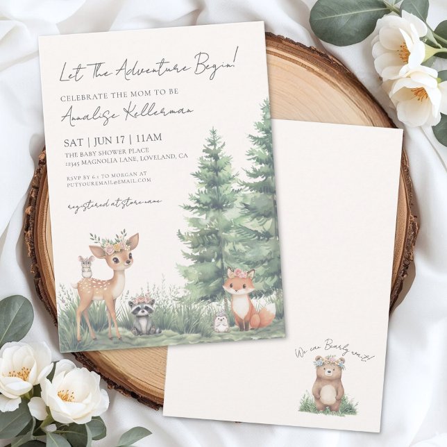 Elegant Skogs Djur Boho Woodland Barnkalas Inbjudningar (Forest Animal Boho Woodland Baby Shower Invitation )