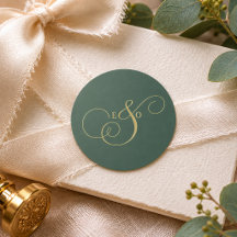 Elegant skogsmönster smaragd Guld Monogram Bröllop