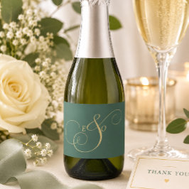 Elegant Skogsmörkgrön Guld Monogram Bröllop