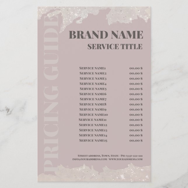 Elegant skönhetssalong Prislista Rosa Broschyr Flygblad (Framsidan)