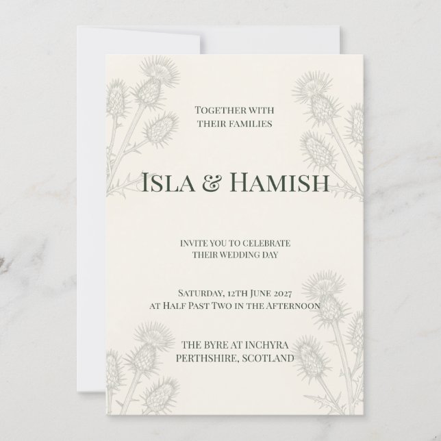 Elegant skotsk tistel botanisk bröllopsinbjudan inbjudningar (Framsida)