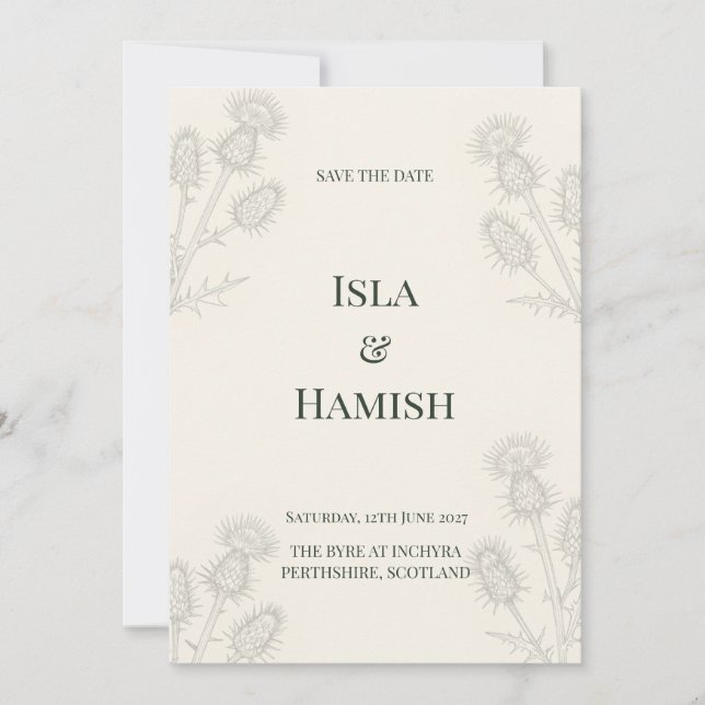 Elegant skotsk tistel botanisk Save the Date C Spara Datumet (Framsida)