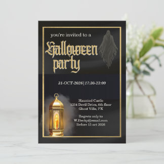 Elegant Skräcklig Svart Guldlykta Halloweenfest Inbjudningar