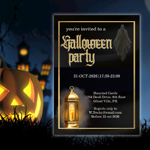 Elegant Skräcklig Svart Guldlykta Halloweenfest Inbjudningar