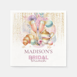 Elegant skräddarsydd bröllopsbrunch rosa och guldg pappersservett