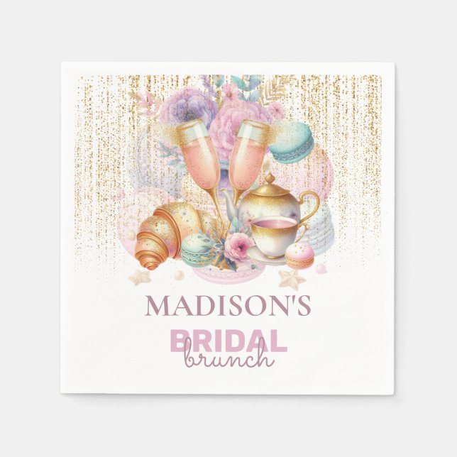 Elegant skräddarsydd bröllopsbrunch rosa och guldg pappersservett (Framsidan)