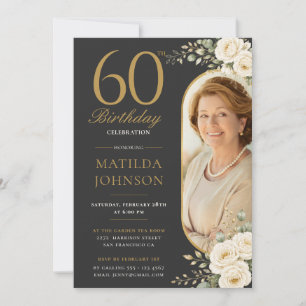 Elegant skräddarsydd guldblommig 60-årsfest inbjudningar