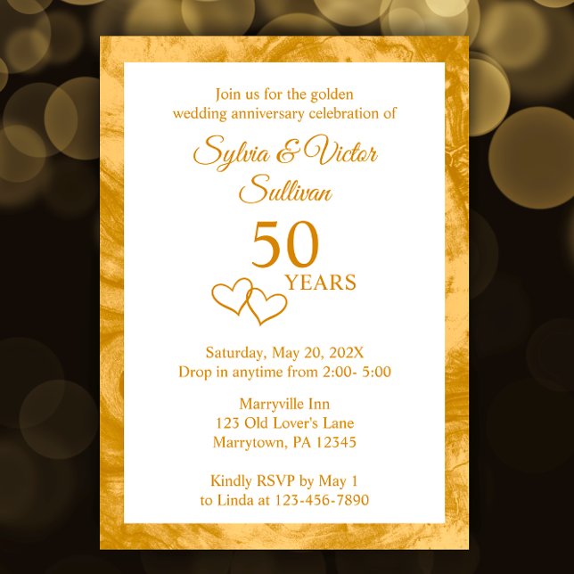 Elegant skräddarsydd guldfirande 50-årsjubileumspa inbjudningar (Personalize this elegant invitation template with your golden 50th anniversary party details.
)