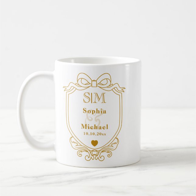 Elegant skräddarsydd vigselguld initialer monogram kaffemugg (Vänster)