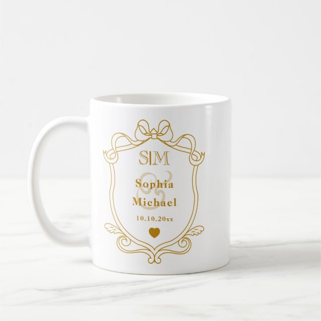 Elegant skräddarsydd vigselguld initialer monogram kaffemugg (Vänster)