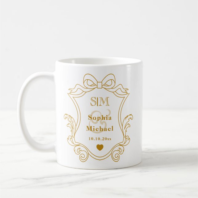 Elegant skräddarsydd vigselguld initialer monogram kaffemugg (Vänster)