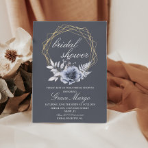 Elegant skrift blommande blå bröllopsdusch