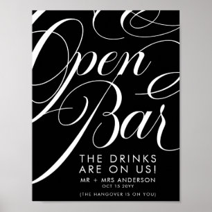 Elegant Skrift Bröllop Gratis Drycker Bar Meny Sva Poster