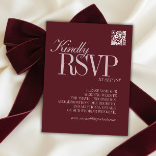 Elegant skrift Burgunderröd QR-kod Formell bröllop OSA Kort