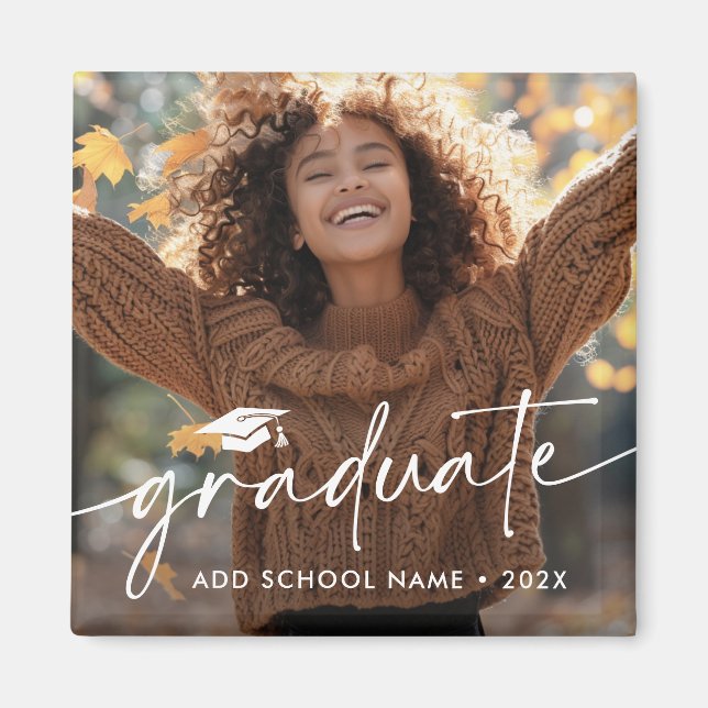 Elegant skrift & foto examen år skola magnet (Framsidan)
