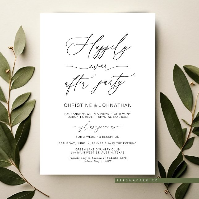 Elegant skrift, svart, bröllopsutflykt inbjudningar (Wedding Elopement Invitation, in Elegant Script, Party, Dinner and Dancing Invites)