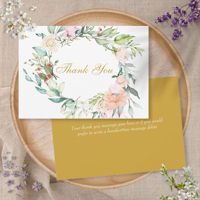 Elegant skrift tack vattenfärg rosor blomster kort (Elegant Script Thank You Watercolour Roses Floral)