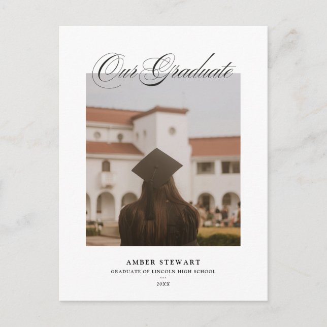 Elegant skriftlig examensfotokort | Underrättelse Helg Vykort (Framsida)