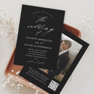 Elegant skriftlig fotobryllop inbjudningar