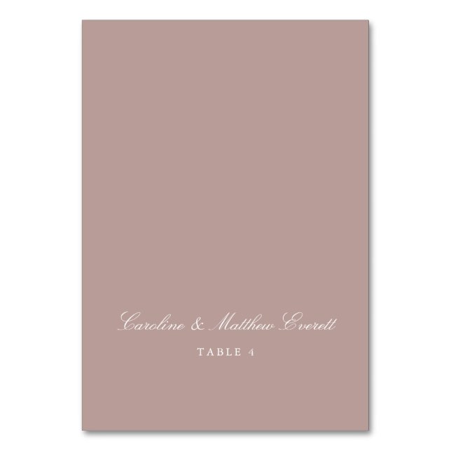 Elegant skript anpassat namn mauve platskort bordsnummer (Framsidan)