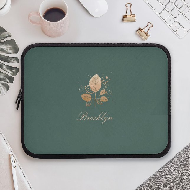 Elegant skript Anpassat namn Roséguld Blommig Laptop Fodral (Skapare uppladdad)