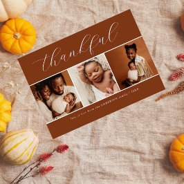 Elegant skript Beige 3 Foto Tacksam Thanksgiving Julkort