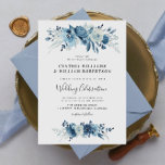 Elegant, skript blått blommigt bröllop inbjudningar<br><div class="desc">En elegant med vattenfärgsmoonlight blåa blommor. Du kan anpassa ordalydelsen,  texten storlek,  färg och typsnittet på den här bröllopsinbjudan.</div>