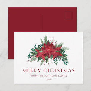 Elegant Skript Blommig Julstjärna God Jul Vykort