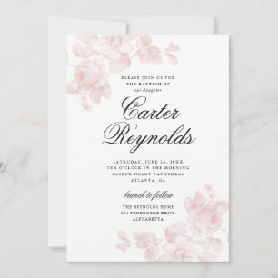 Elegant Skript Blommig Religiös Dop Inbjudningar
