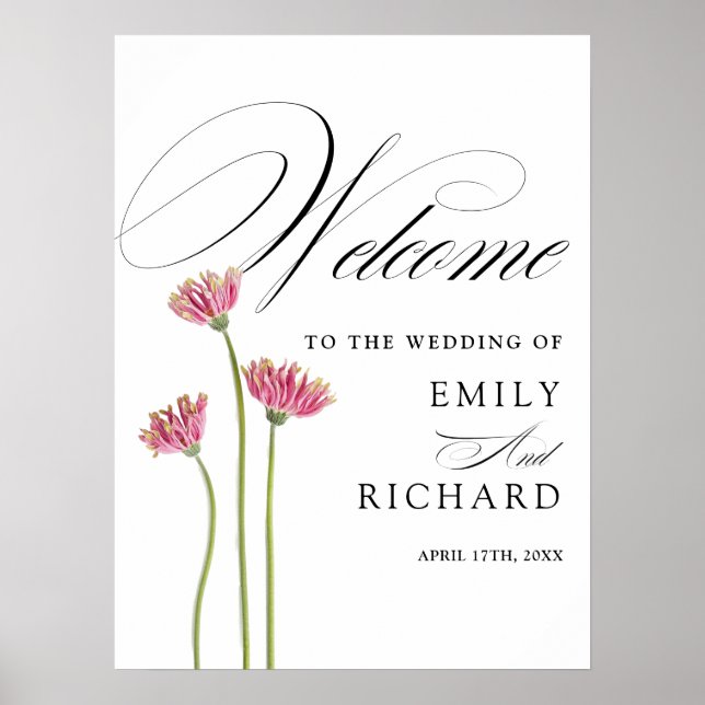 Elegant skript blommig vigsel välkomstskylt poster (Framsidan)
