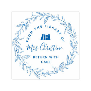 Elegant-skript botaniskt bibliotek bok frimärke självfärgande stämpel