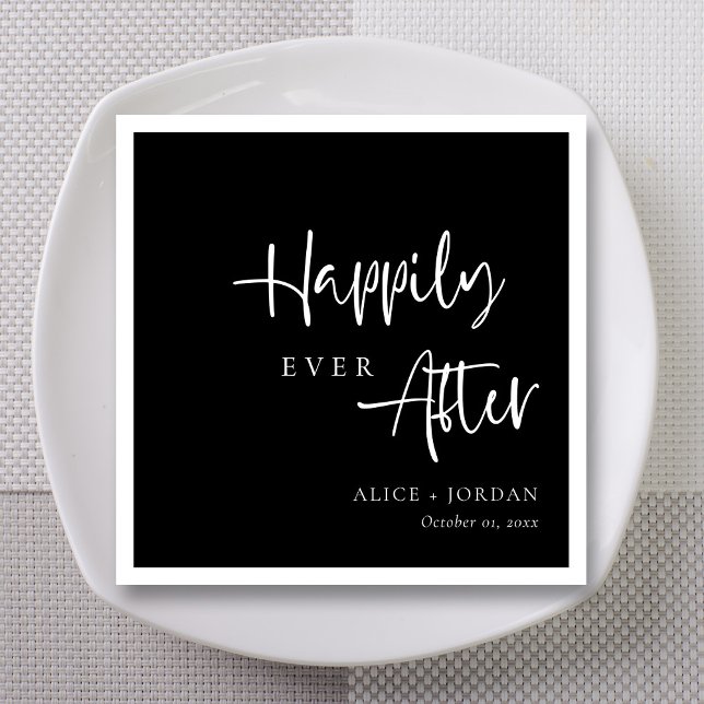 Elegant skript Bröllop Napkins lyckligtvis allt ef Pappersservett (Happily Ever After Black and White Heart Wedding Napkins)
