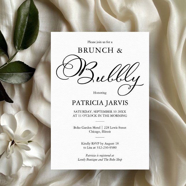 Elegant Skript Brunch Och Bubbels Bröllopsdusch Inbjudningar (Skapare uppladdad)