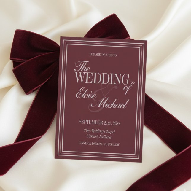 Elegant skript Burgunderröd formell bröllopsinbjud Inbjudningar (Elegant Script Burgundy Red Formal Wedding Invitation)