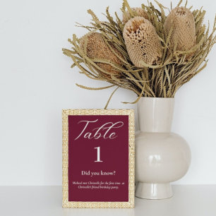 Elegant-skript Burgundy-fakta bröllop Bordsnummer