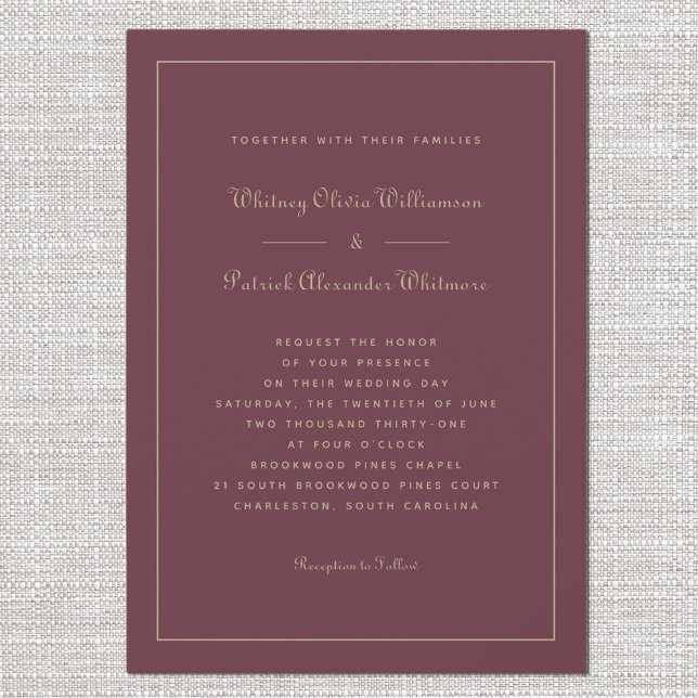 Elegant Skript Burgundy Guld Chic Formell Bröllop Inbjudningar (Elegant Script Burgundy Gold Chic Formal Weddings Invitation)