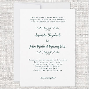 Elegant Skript Chic Formellt Bröllop Smaragdgrönt Inbjudningar