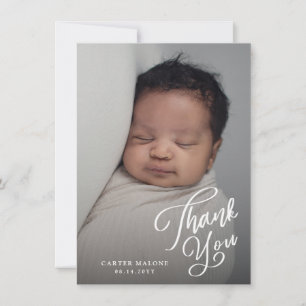 Elegant Skript Enkel Baby Foto Tack Kort