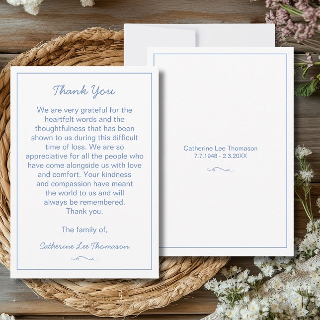 Elegant Skript Enkel Begravning Platt Tacksamhetsk Tack Kort (Elegant Script Simple Funeral Flat Thank You Card
)