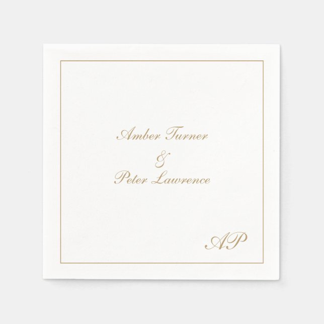 Elegant skript Enkel monogram Formell guldbröllop Pappersservett (Framsidan)